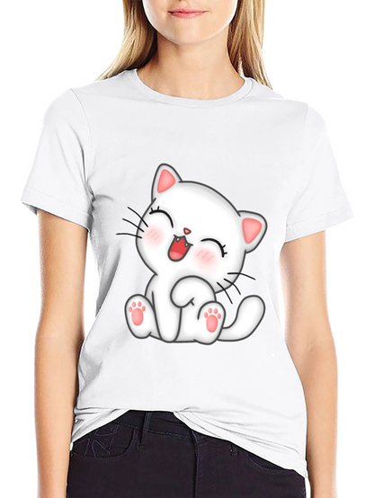 Camiseta Negra con Diseño de Gato Kawaii