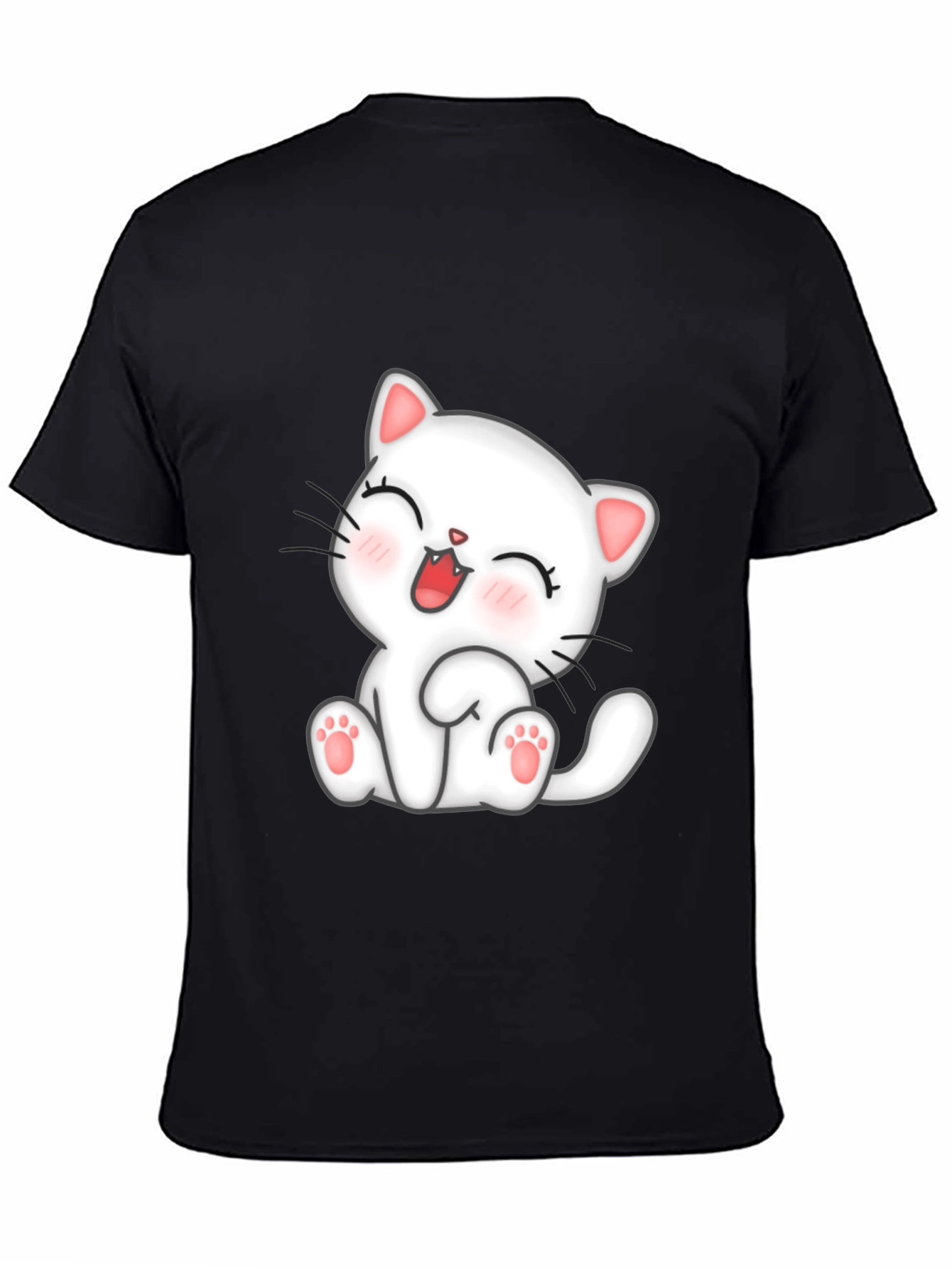 Camiseta Negra con Diseño de Gato Kawaii