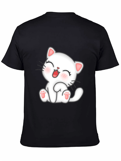 Camiseta Negra con Diseño de Gato Kawaii