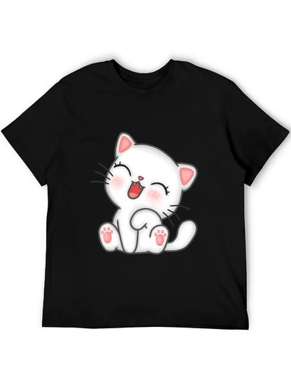 Camiseta Negra con Diseño de Gato Kawaii