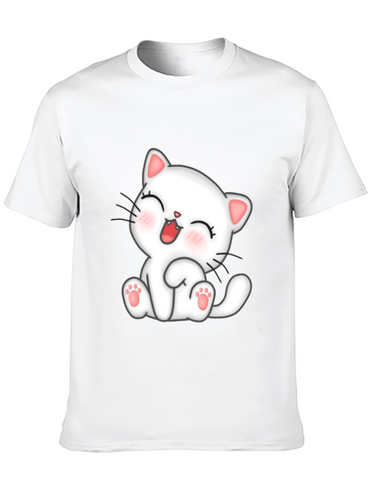 Camiseta Negra con Diseño de Gato Kawaii