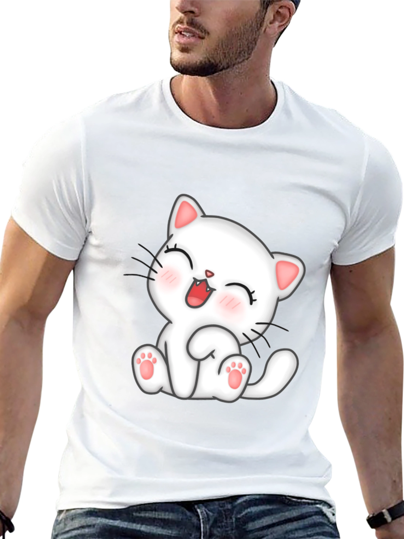 Camiseta Negra con Diseño de Gato Kawaii