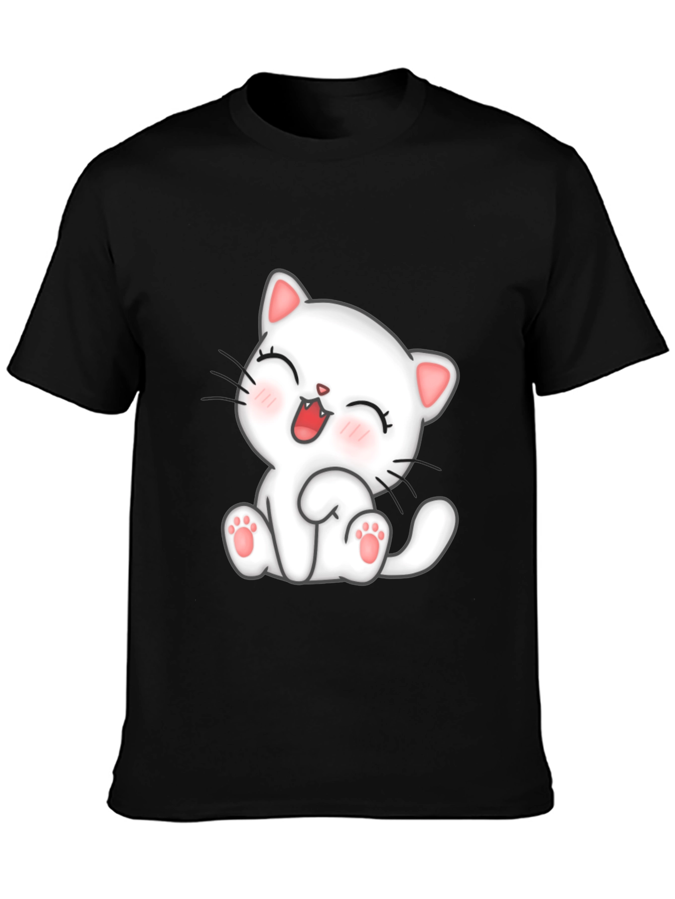 Camiseta Negra con Diseño de Gato Kawaii