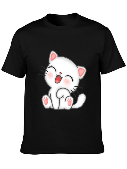 Camiseta Negra con Diseño de Gato Kawaii