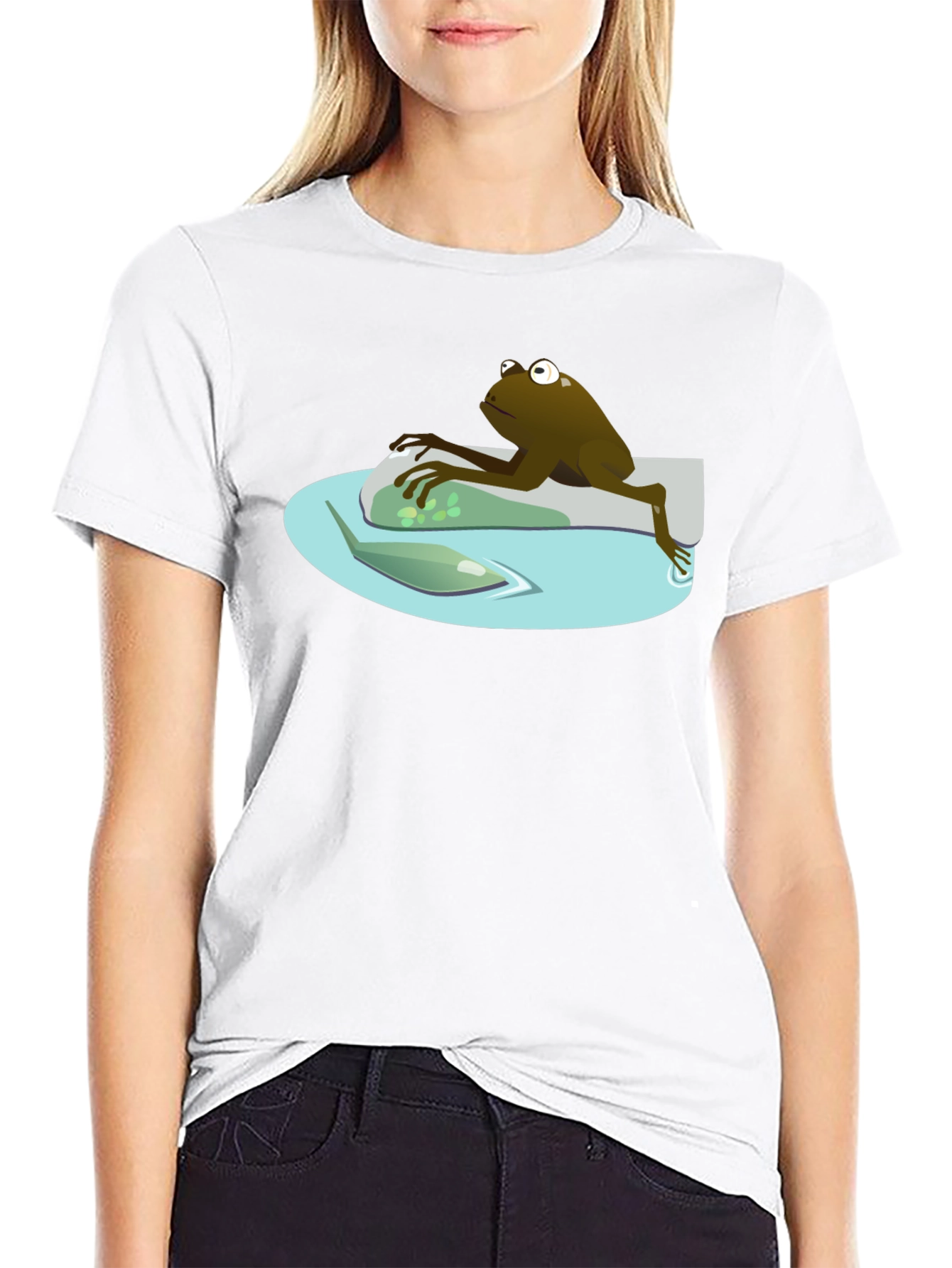 Camiseta Negra con Rana Relajada