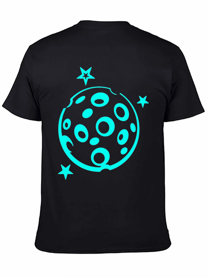 Camiseta Negra con Diseño Lunar y Estrellas Turquesa