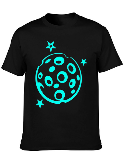 Camiseta Negra con Diseño Lunar y Estrellas Turquesa