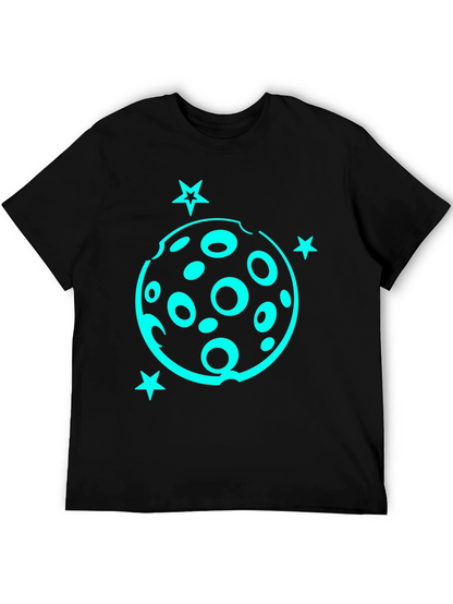 Camiseta Negra con Diseño Lunar y Estrellas Turquesa