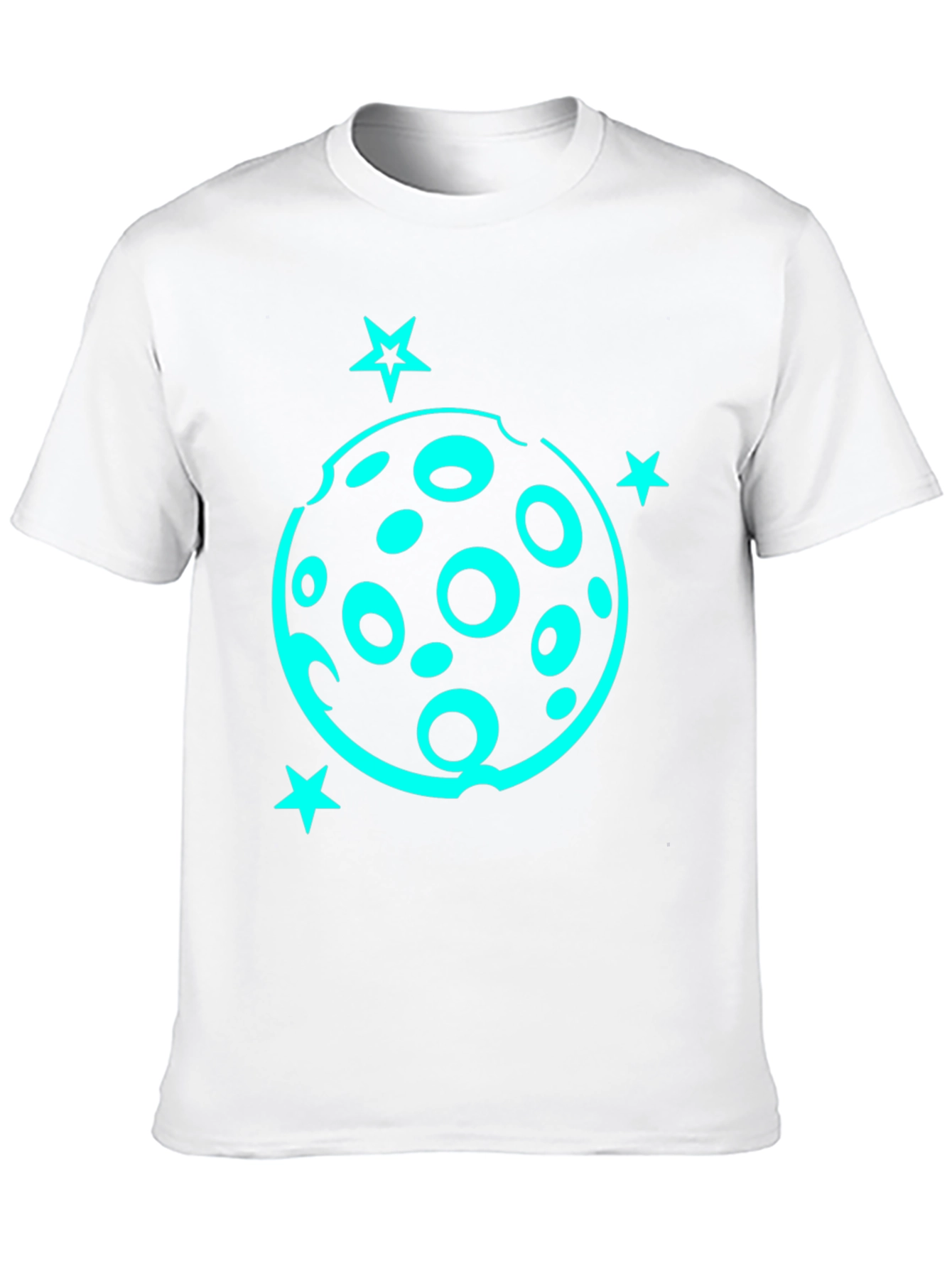 Camiseta Negra con Diseño Lunar y Estrellas Turquesa