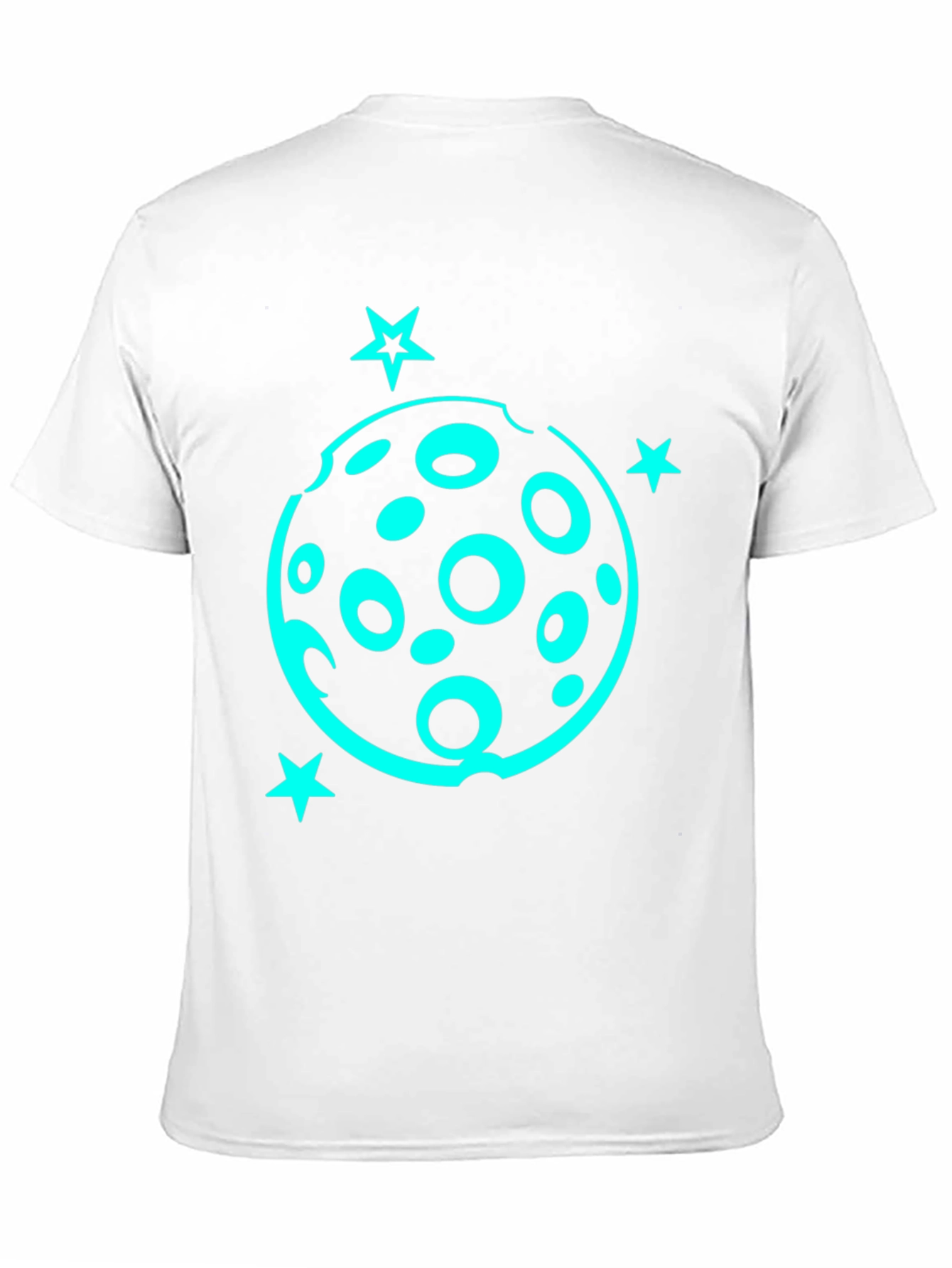 Camiseta Negra con Diseño Lunar y Estrellas Turquesa