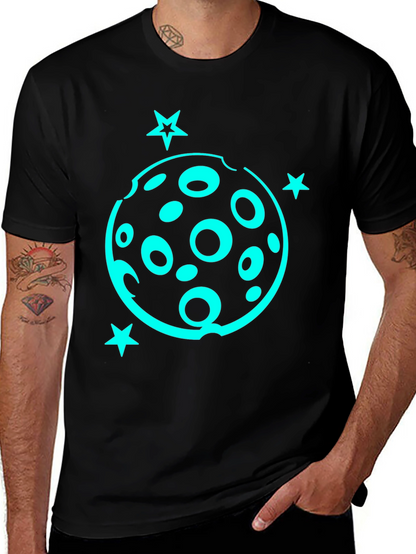 Camiseta Negra con Diseño Lunar y Estrellas Turquesa