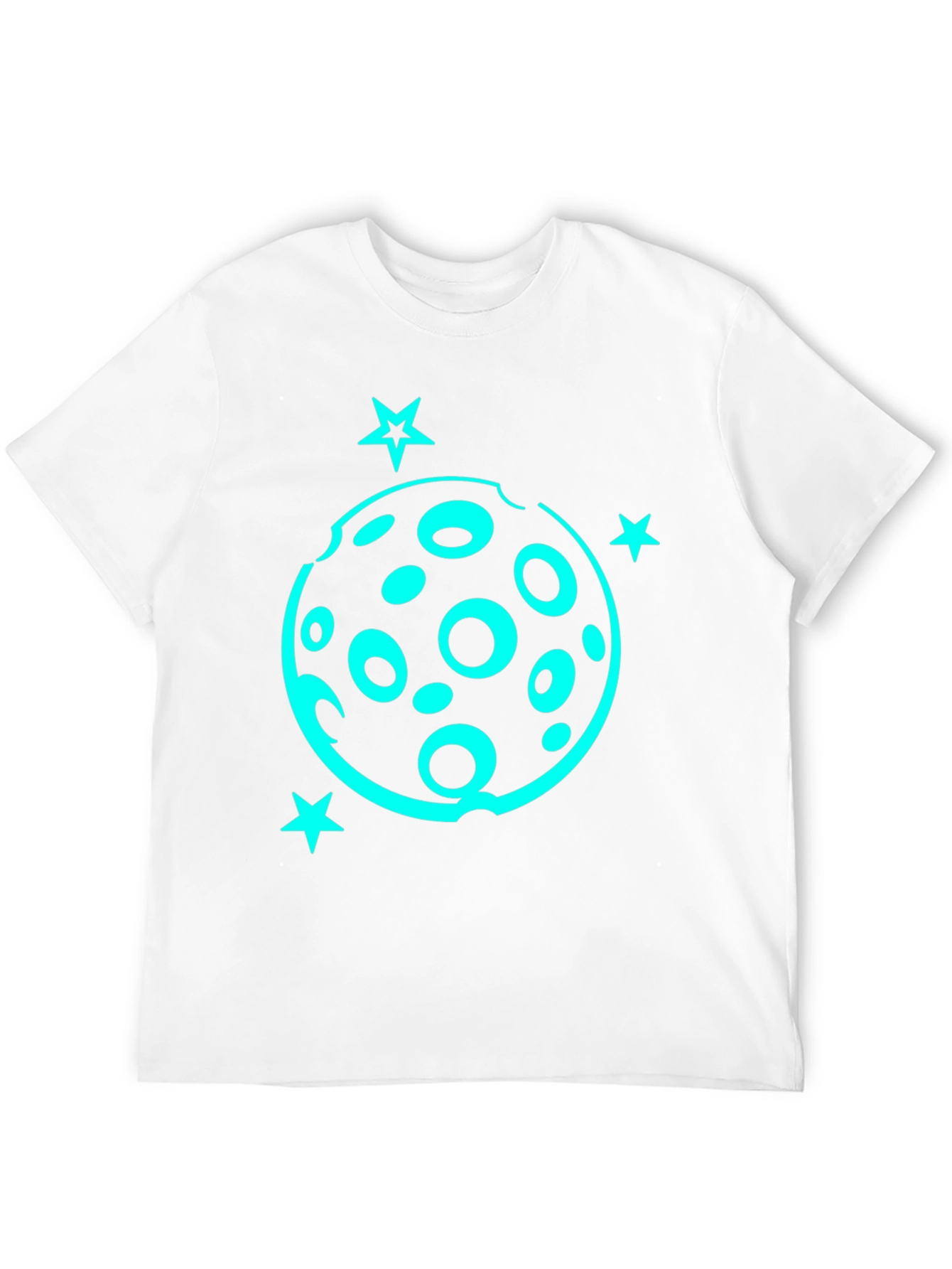 Camiseta Negra con Diseño Lunar y Estrellas Turquesa