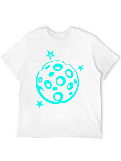 Camiseta Negra con Diseño Lunar y Estrellas Turquesa
