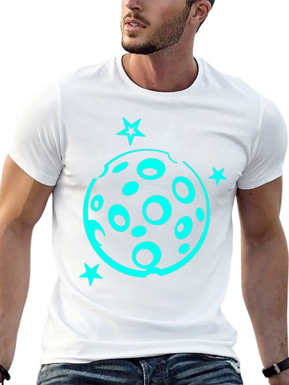 Camiseta Negra con Diseño Lunar y Estrellas Turquesa