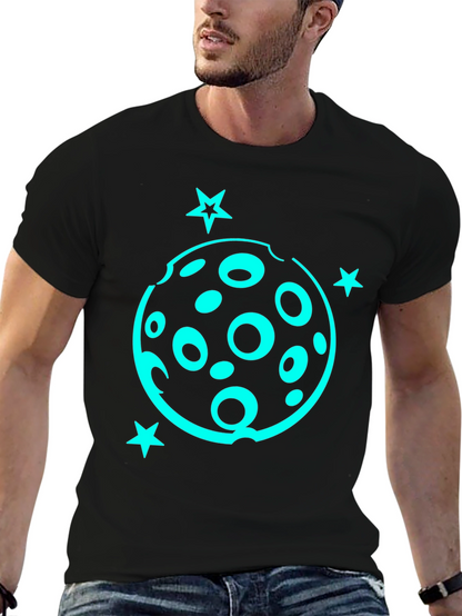 Camiseta Negra con Diseño Lunar y Estrellas Turquesa