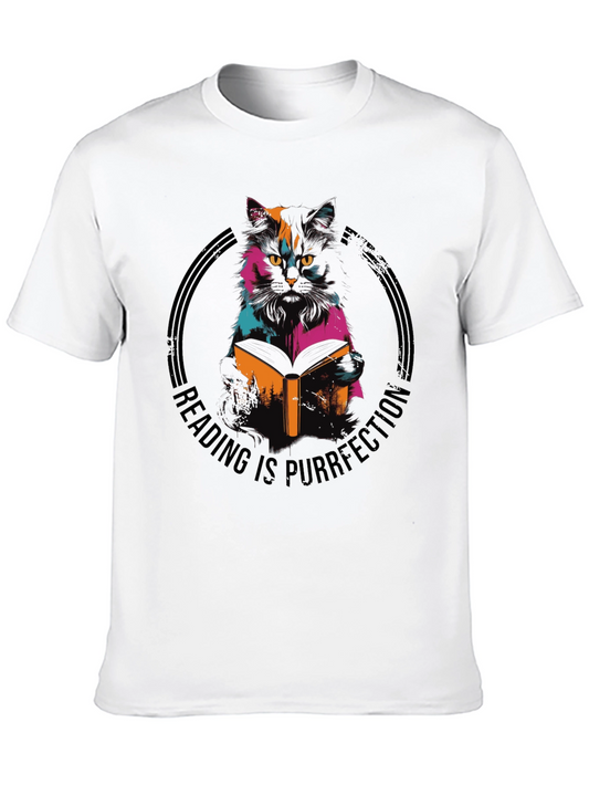 Camiseta Negra con Gato Lector - Purrfección