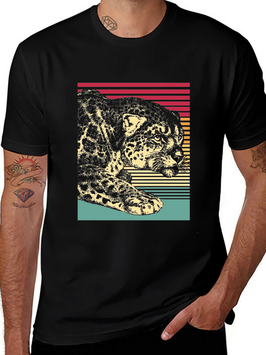 Camiseta Hombre Diseño Leopardo Retro