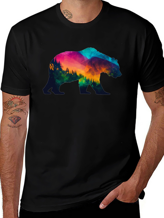 Camiseta Negra con Diseño de Oso Colorido