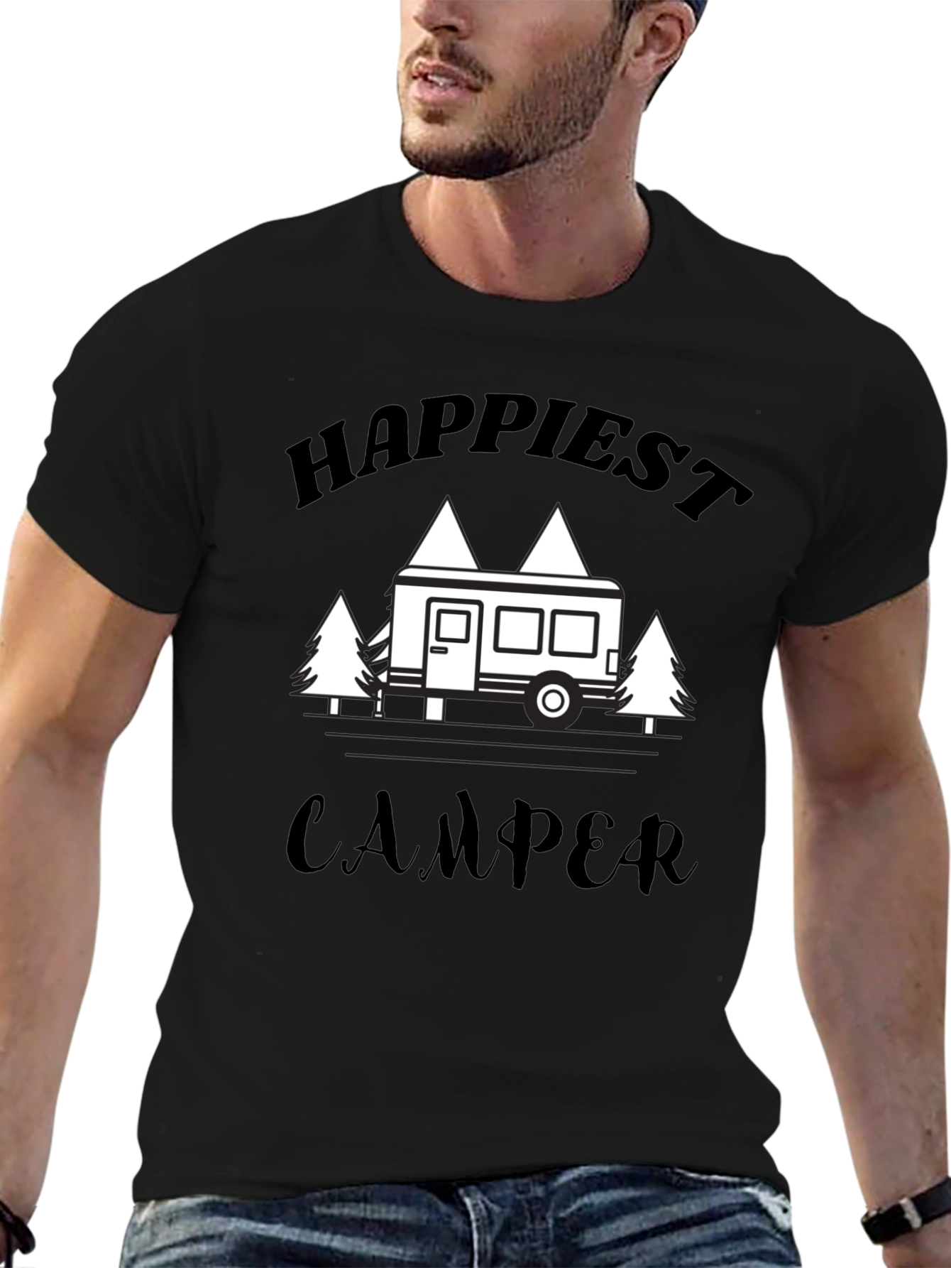 Camiseta Negra Happiest Camper para Aventureros