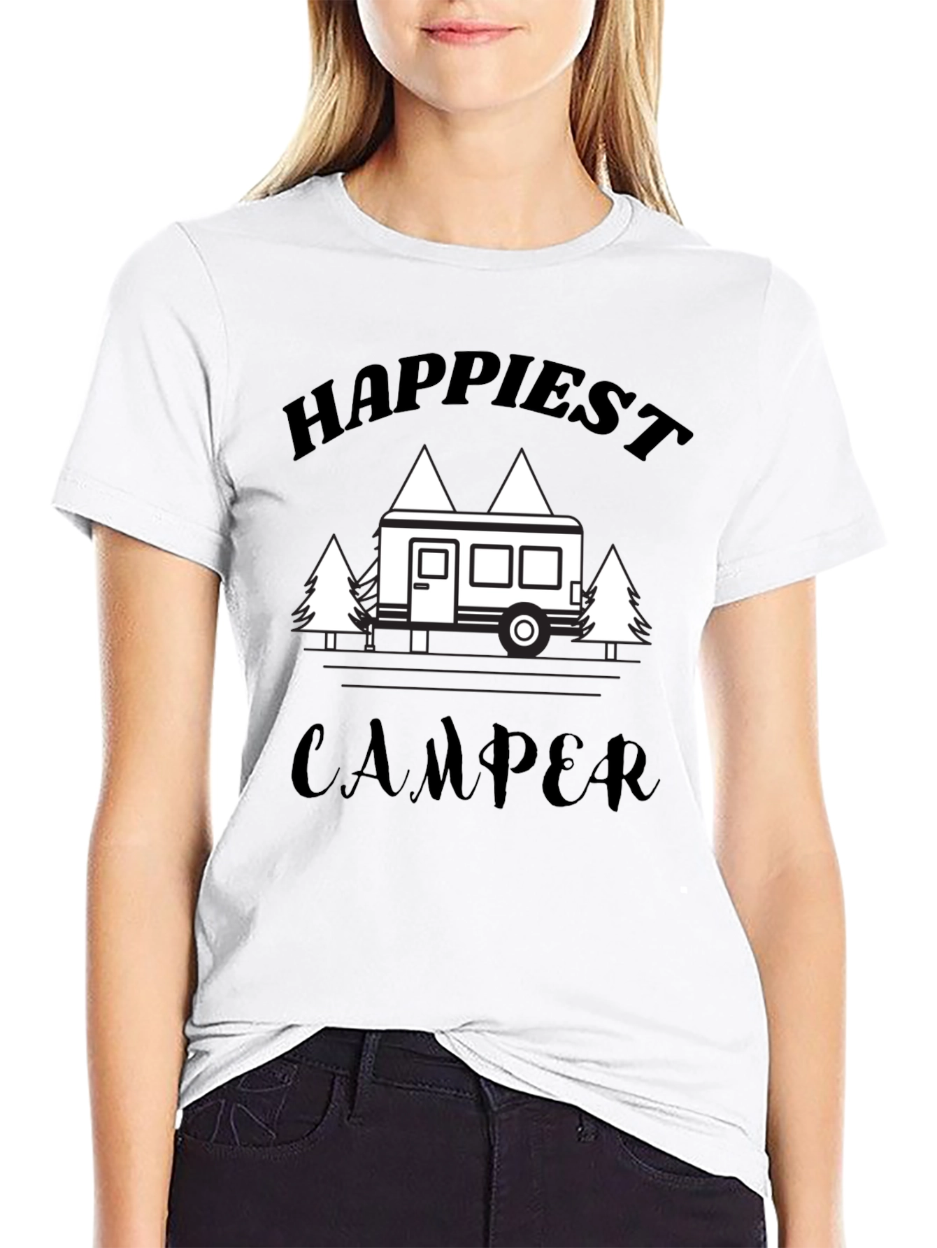 Camiseta Negra Happiest Camper para Aventureros