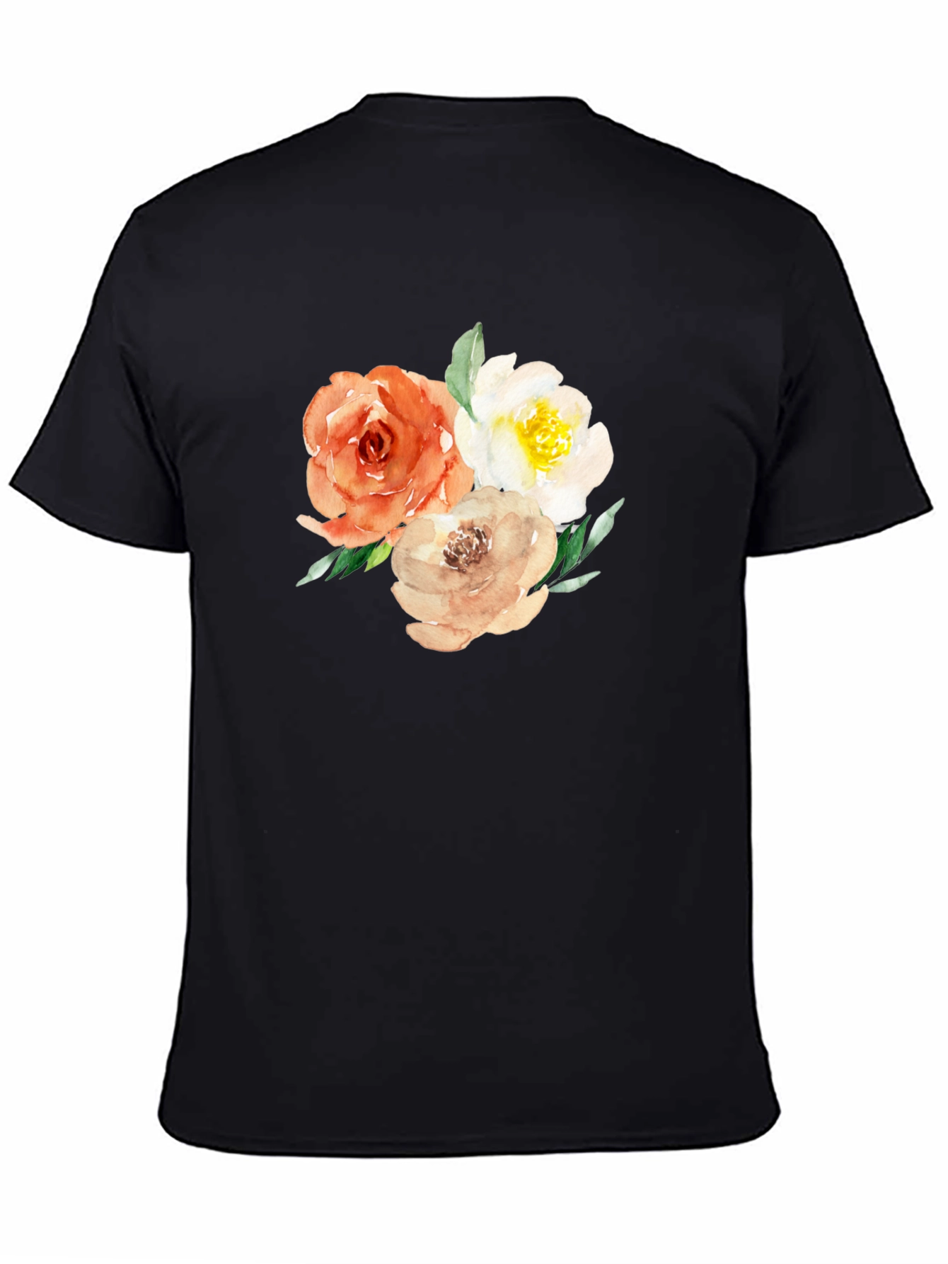 Camiseta Negra con Diseño Floral Acuarela