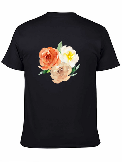 Camiseta Negra con Diseño Floral Acuarela