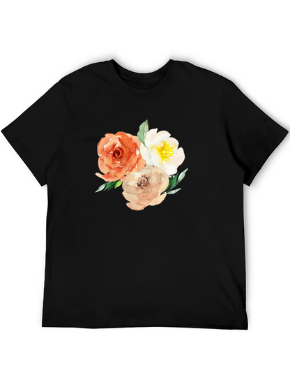 Camiseta Negra con Diseño Floral Acuarela