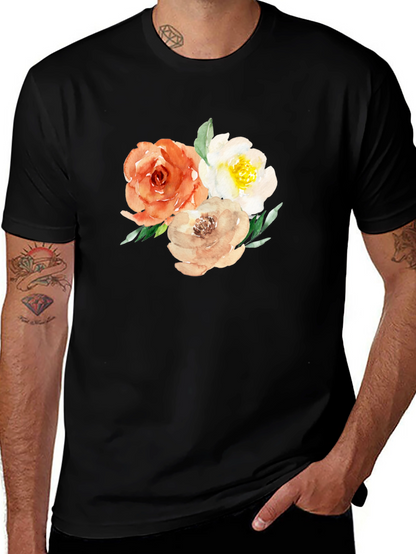 Camiseta Negra con Diseño Floral Acuarela