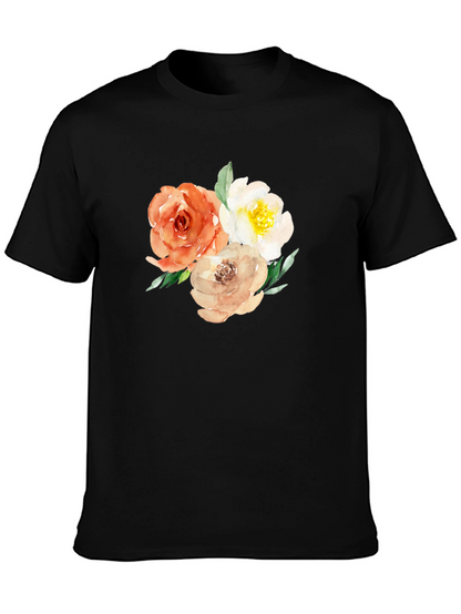 Camiseta Negra con Diseño Floral Acuarela