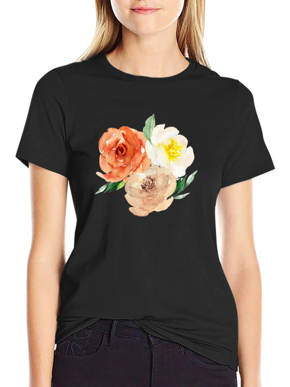 Camiseta Negra con Diseño Floral Acuarela