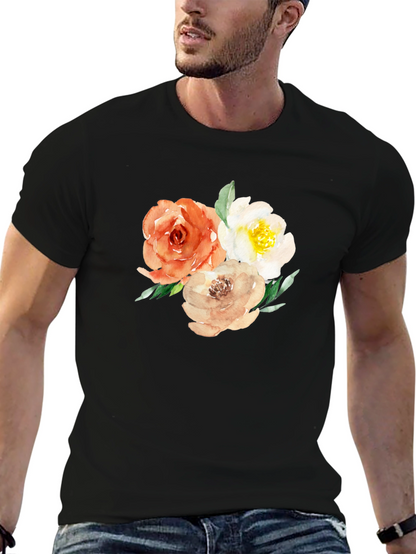 Camiseta Negra con Diseño Floral Acuarela