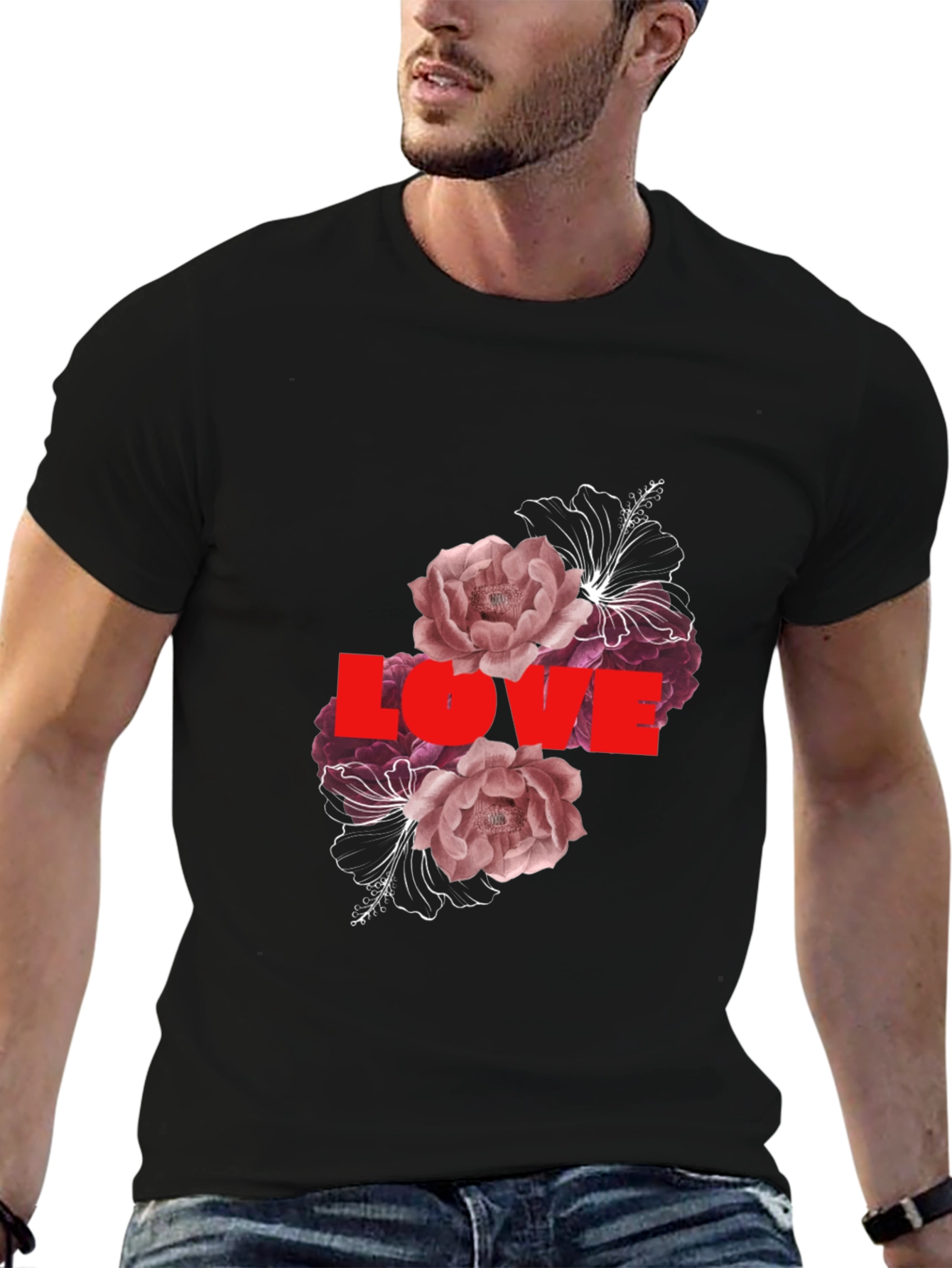 Camiseta Negra Love Floral para Hombre