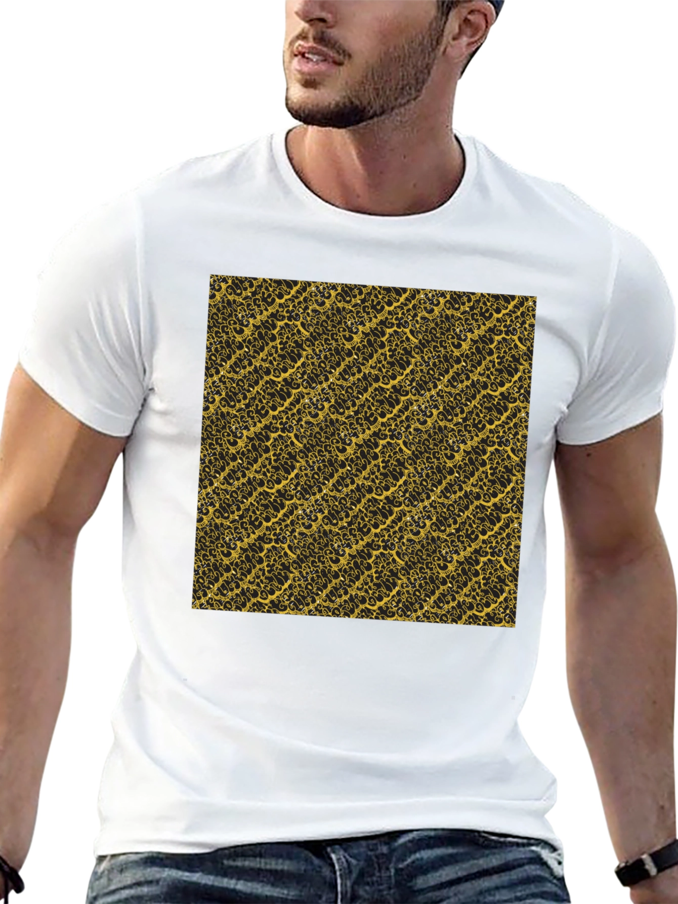 Camiseta Negra Estampado Dorado Elegante