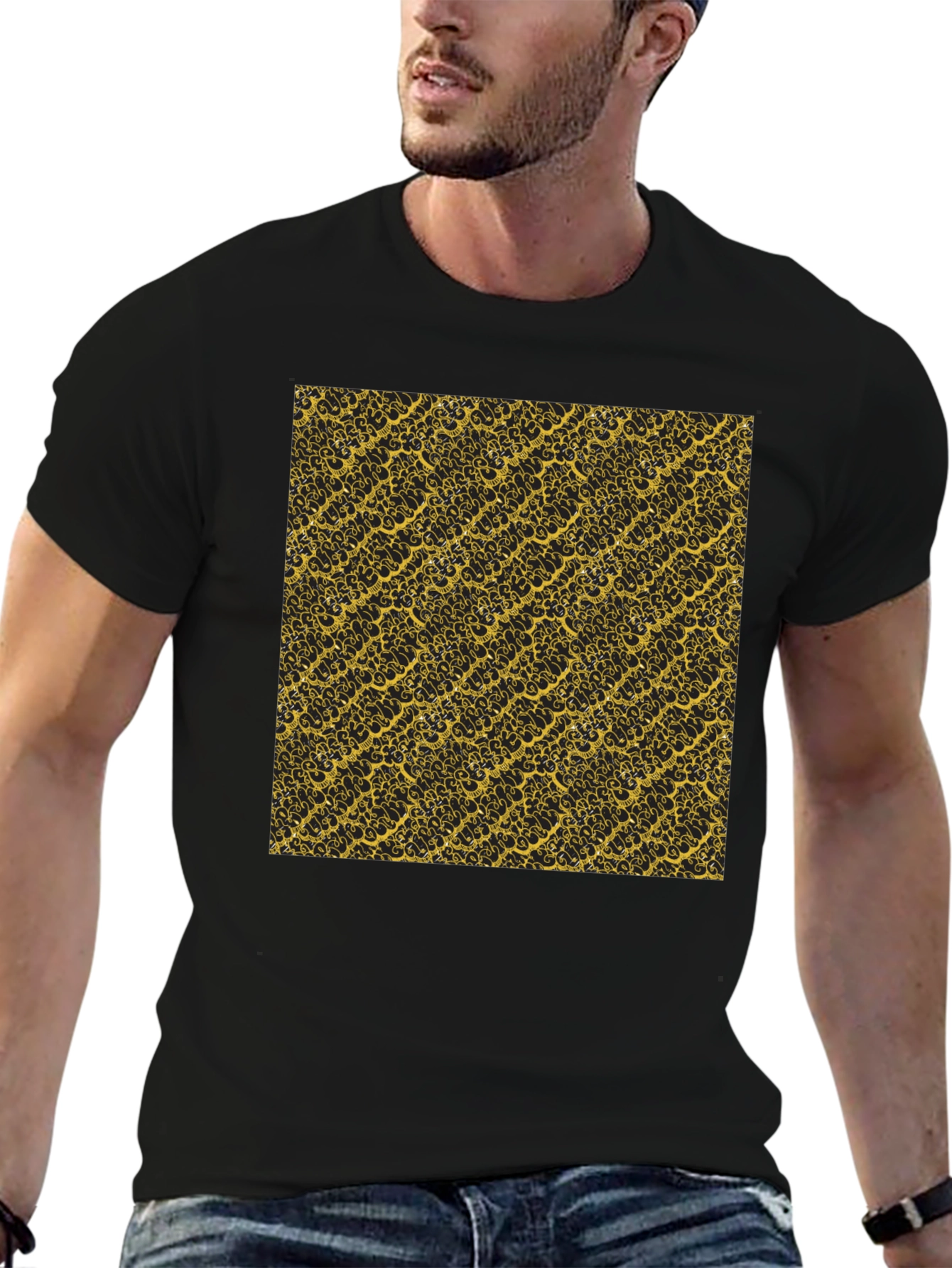 Camiseta Negra Estampado Dorado Elegante