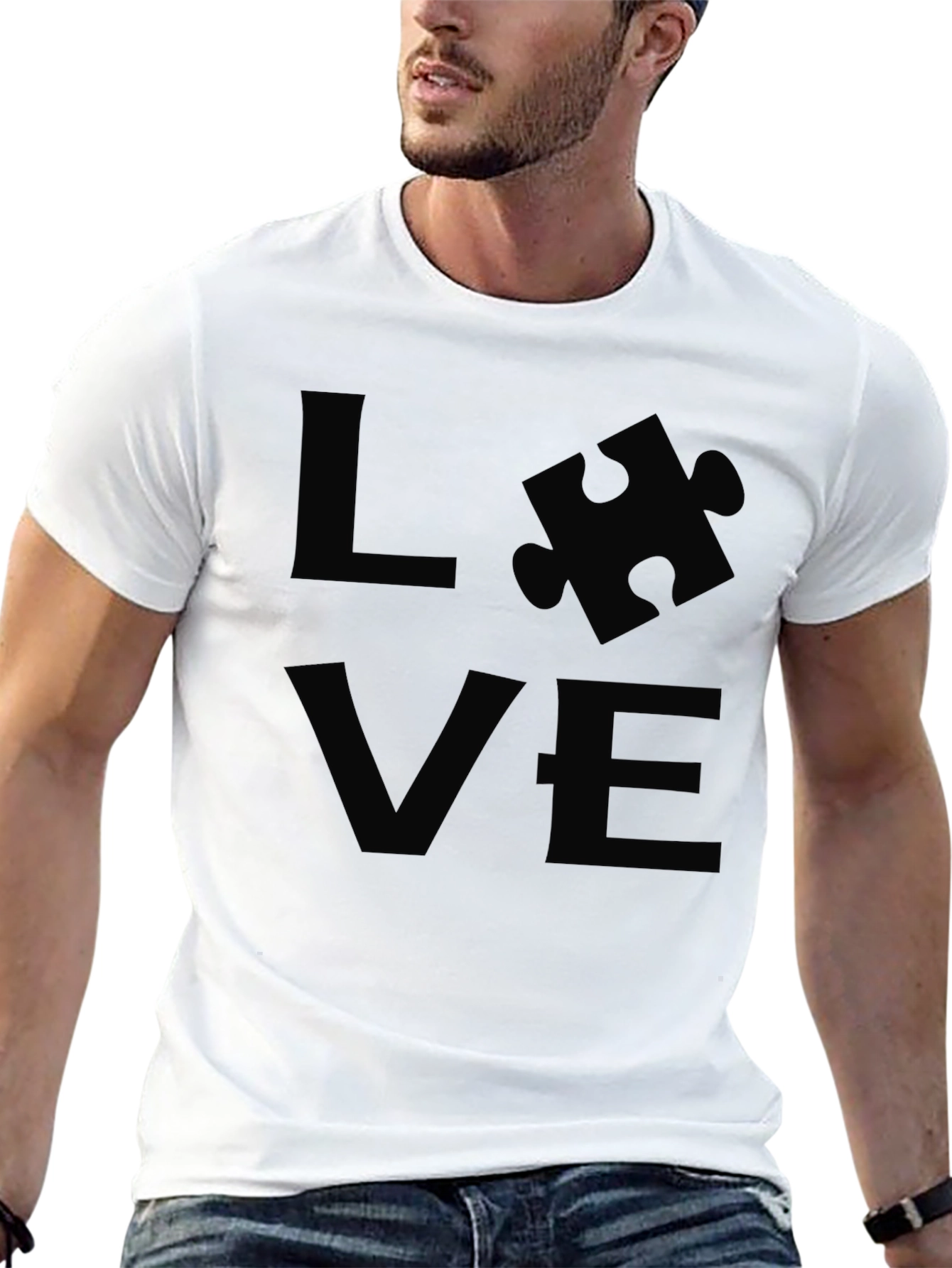 Camiseta Negra LOVE Rompecabezas Autismo Apoyo