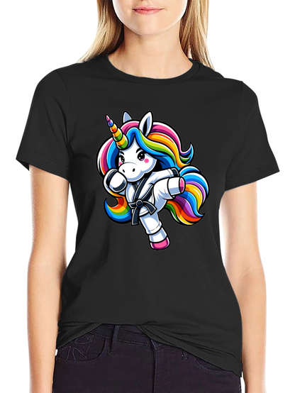 Camiseta Negra Unicornio Karate Kid Divertida