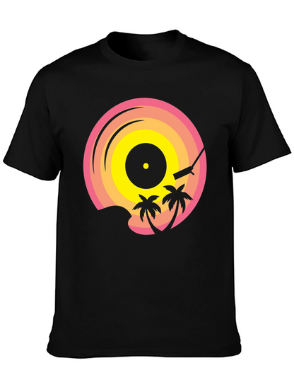 Camiseta Negra con Diseño de Vinilo Tropical