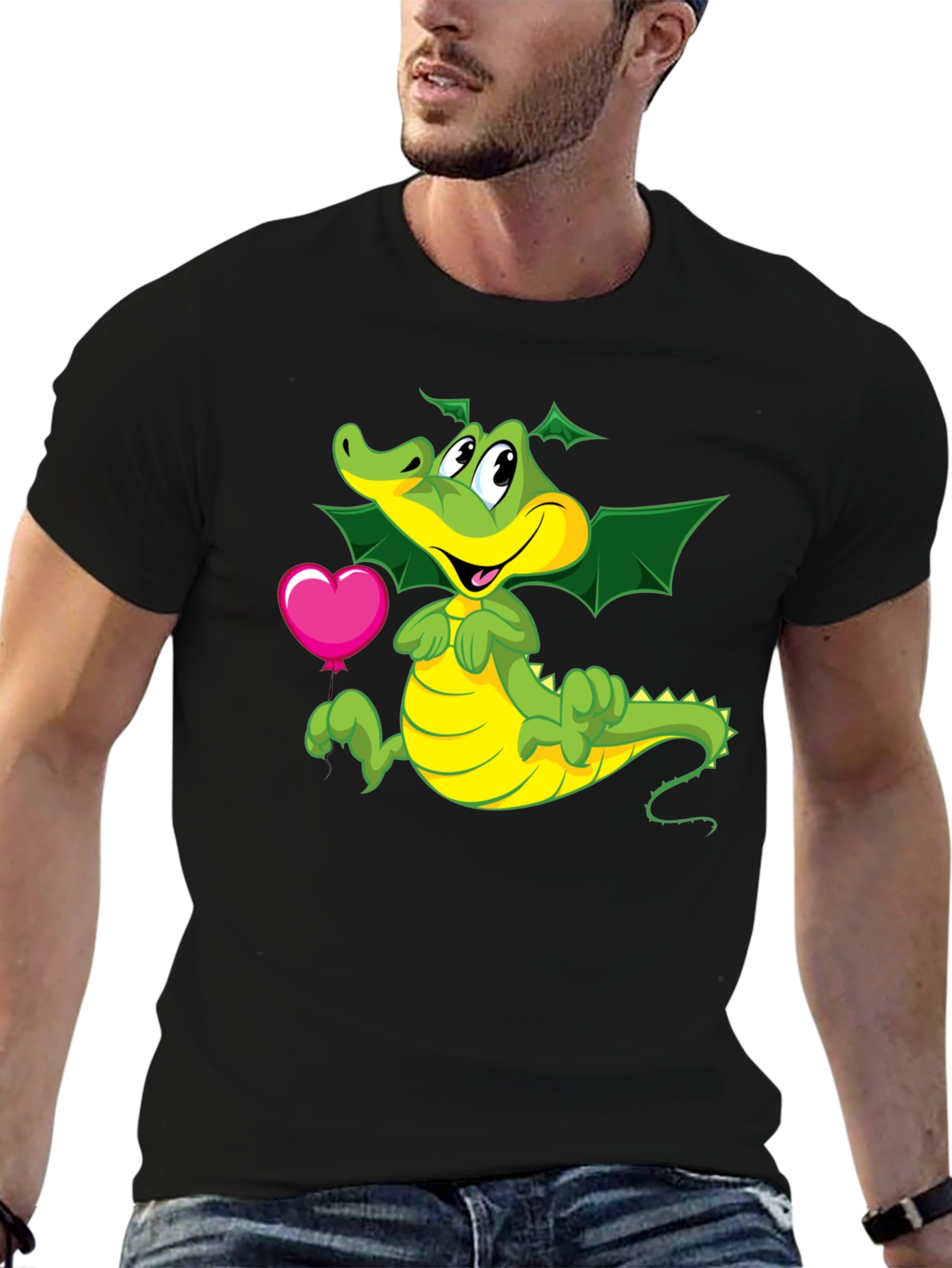 Camiseta Negra con Dragón y Corazón