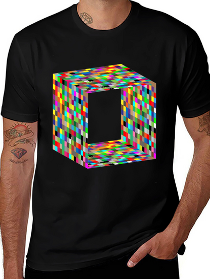 Camiseta Negra con Diseño Cubista Abstracto
