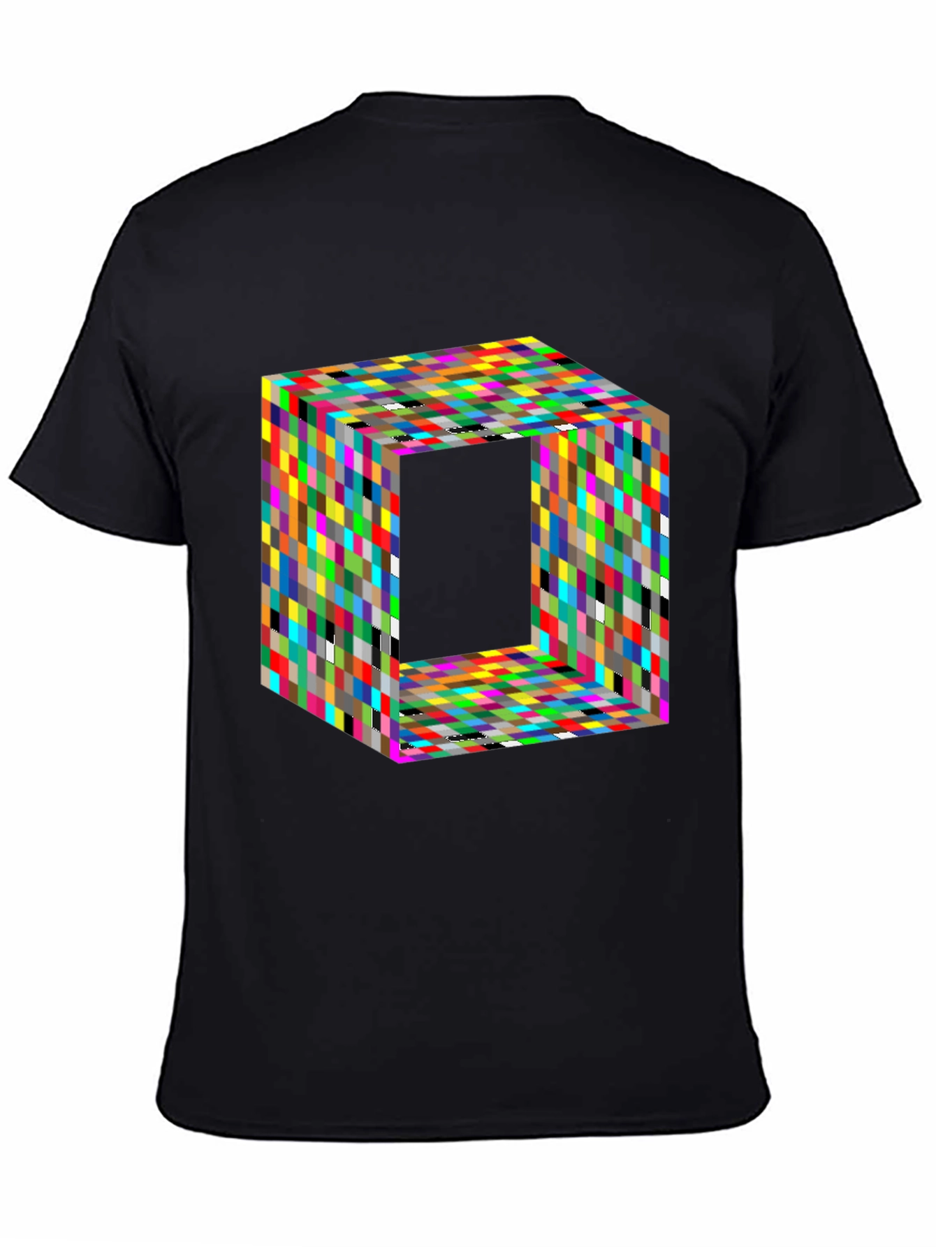 Camiseta Negra con Diseño Cubista Abstracto