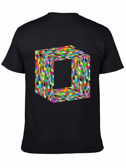 Camiseta Negra con Diseño Cubista Abstracto