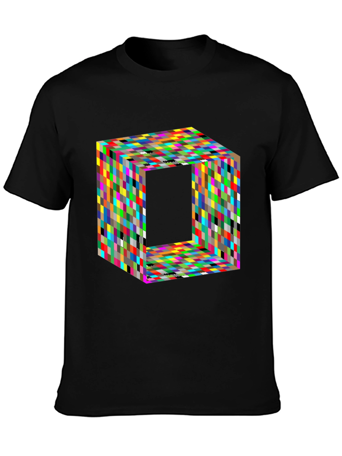 Camiseta Negra con Diseño Cubista Abstracto