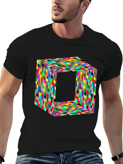Camiseta Negra con Diseño Cubista Abstracto