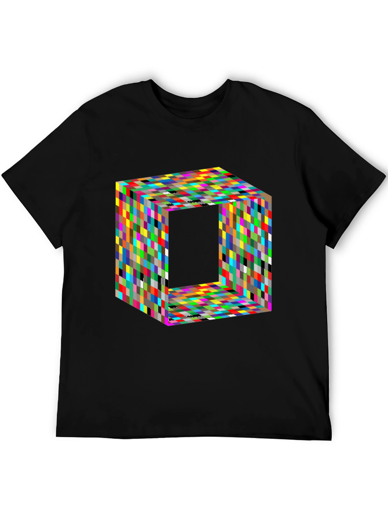 Camiseta Negra con Diseño Cubista Abstracto