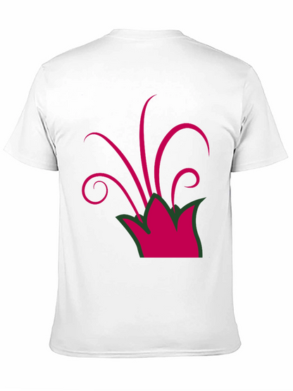 Camiseta Negra con Diseño Floral Abstracto Magenta