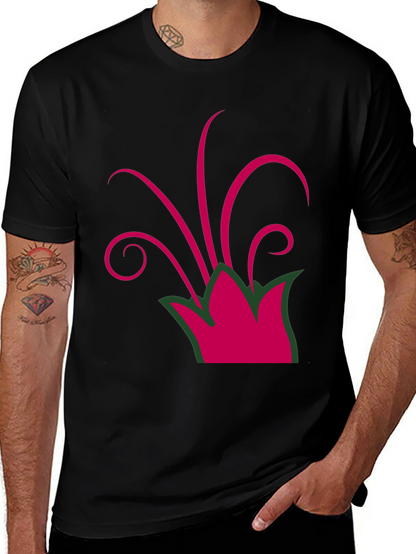 Camiseta Negra con Diseño Floral Abstracto Magenta