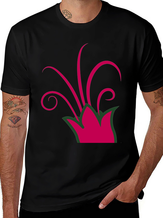 Camiseta Negra con Diseño Floral Abstracto Magenta