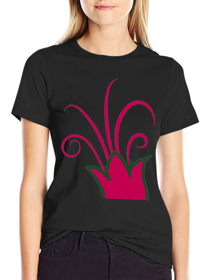 Camiseta Negra con Diseño Floral Abstracto Magenta