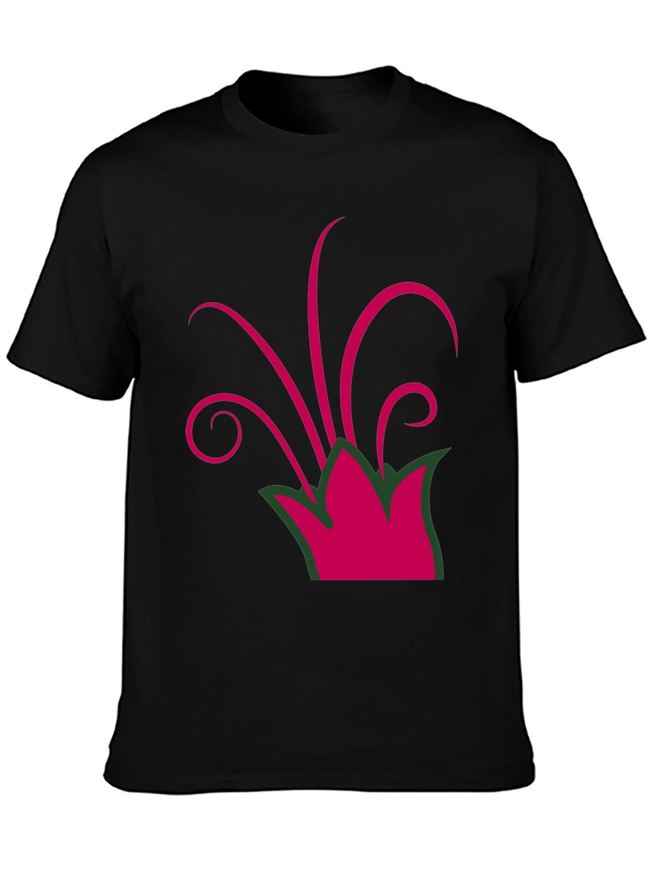 Camiseta Negra con Diseño Floral Abstracto Magenta