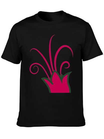 Camiseta Negra con Diseño Floral Abstracto Magenta